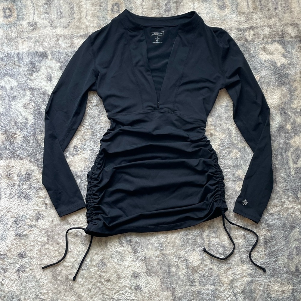 Athleta Black Ruched Long Sleeve Blouse